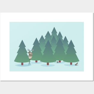 Evergreen Forest with Animals Design Posters and Art